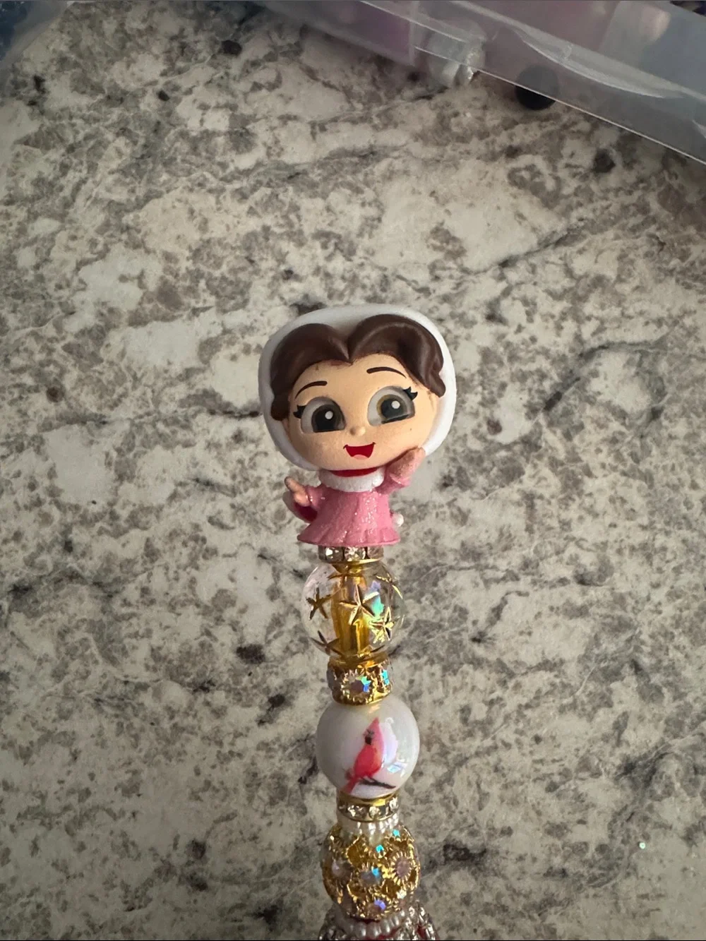 NWOT Disney Doorables Christmas Belle Beaded Pen Handmade by Me